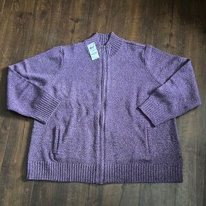Purple Plum Heather Zip-Up Cardigan W/ Pockets Sz 2X NWT